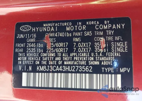 2017 Hyundai Tucson Se из США, поврежденный, VIN KM8J3CA43HU273562